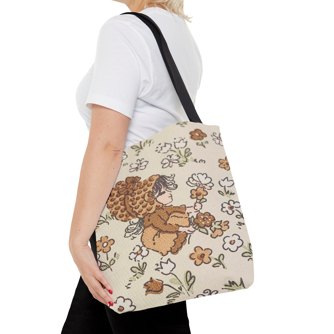 Vintage Girls Collecting Flowers Trending Tote Bag