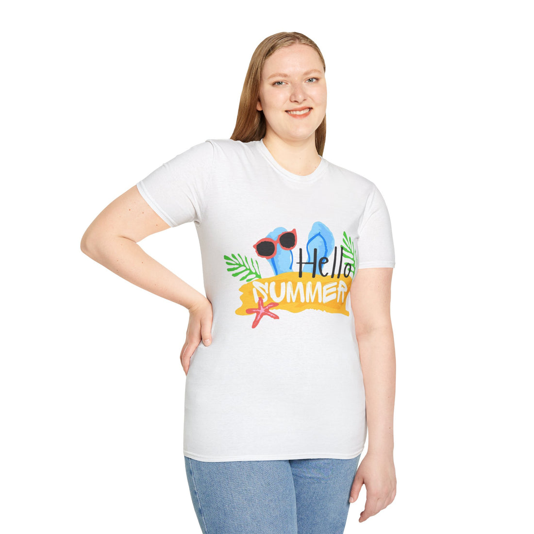 Hello Summer & Tiger in Back Unisex Softstyle T-Shirt