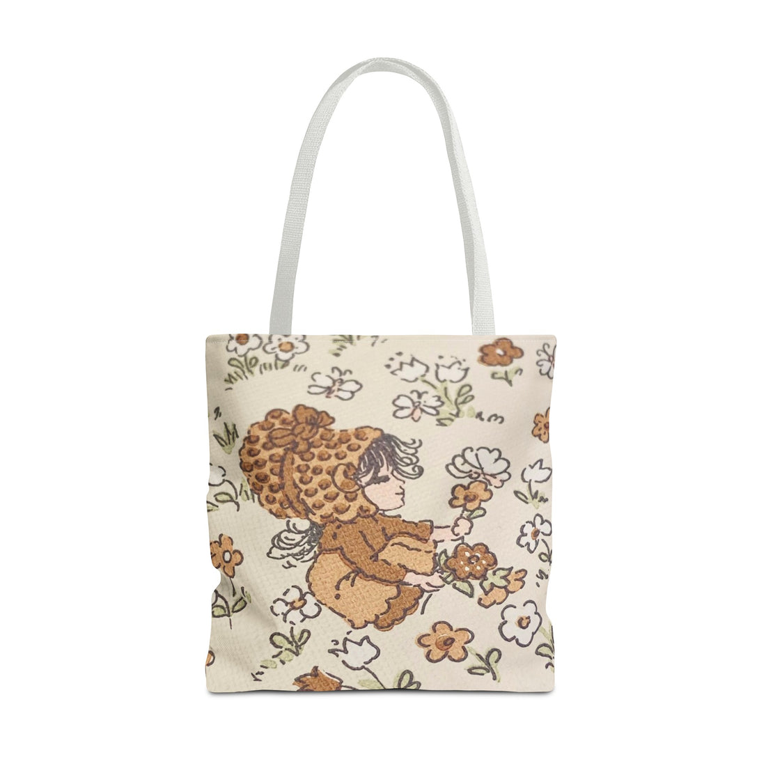 Vintage Girls Collecting Flowers Trending Tote Bag