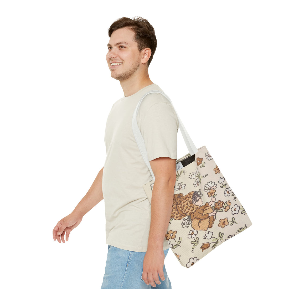 Vintage Girls Collecting Flowers Trending Tote Bag