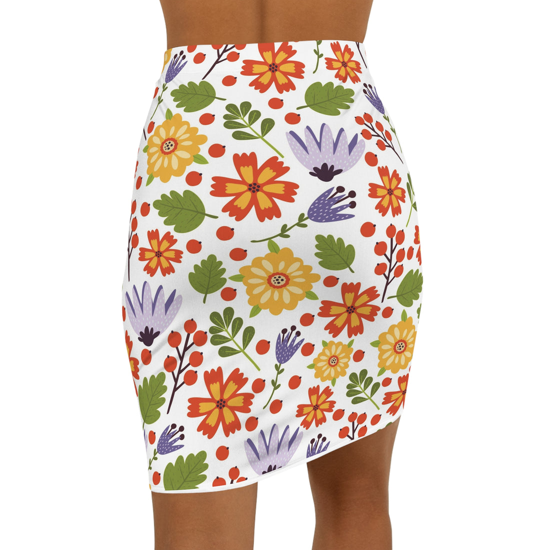 Summer Patterned Colorful Flowers Mid-Waist Pencil Skirt