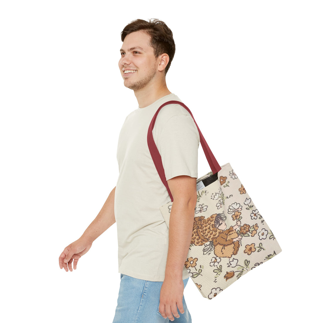 Vintage Girls Collecting Flowers Trending Tote Bag