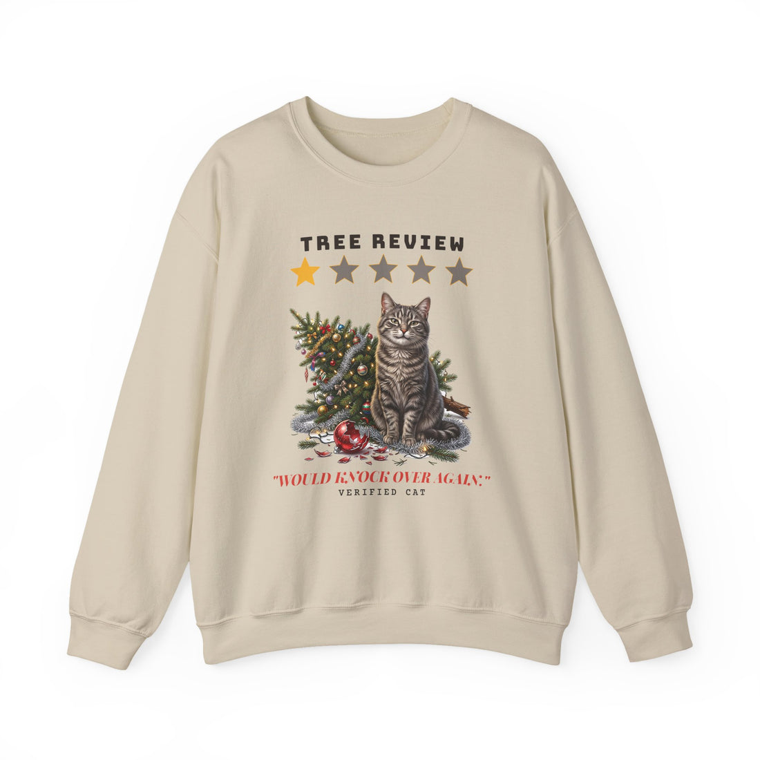 Tree Review: One Star, Would Knock Over Again funny sweatshirt, view 2