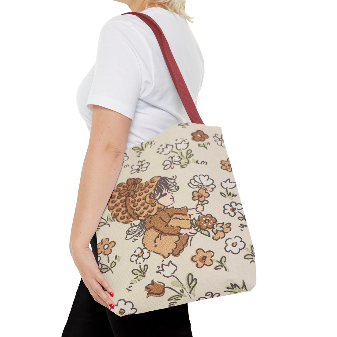 Vintage Girls Collecting Flowers Trending Tote Bag