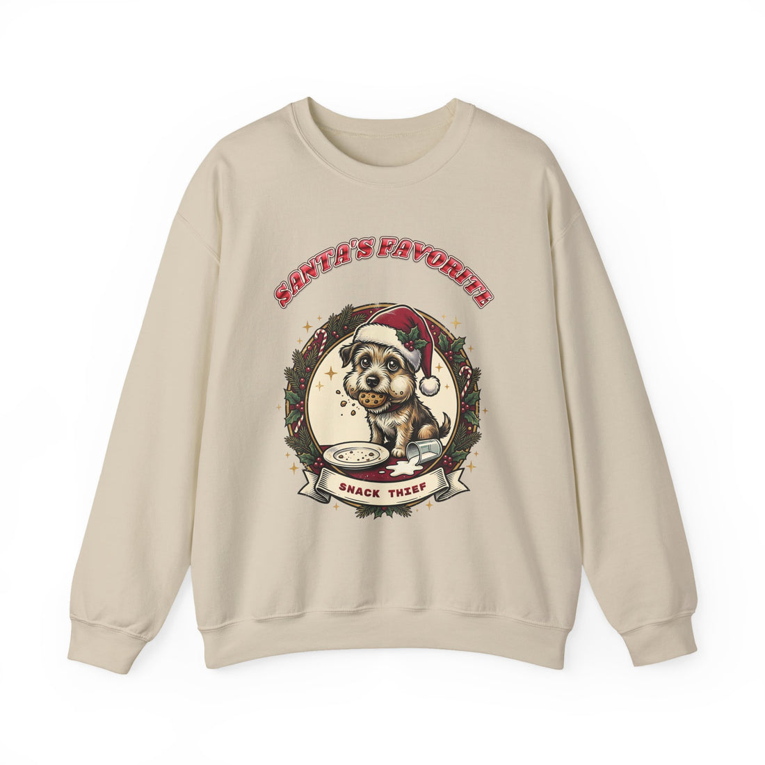 funny dog Christmas sweatshirt Santa's Favorite Snack Thief by Inkida, view 3
