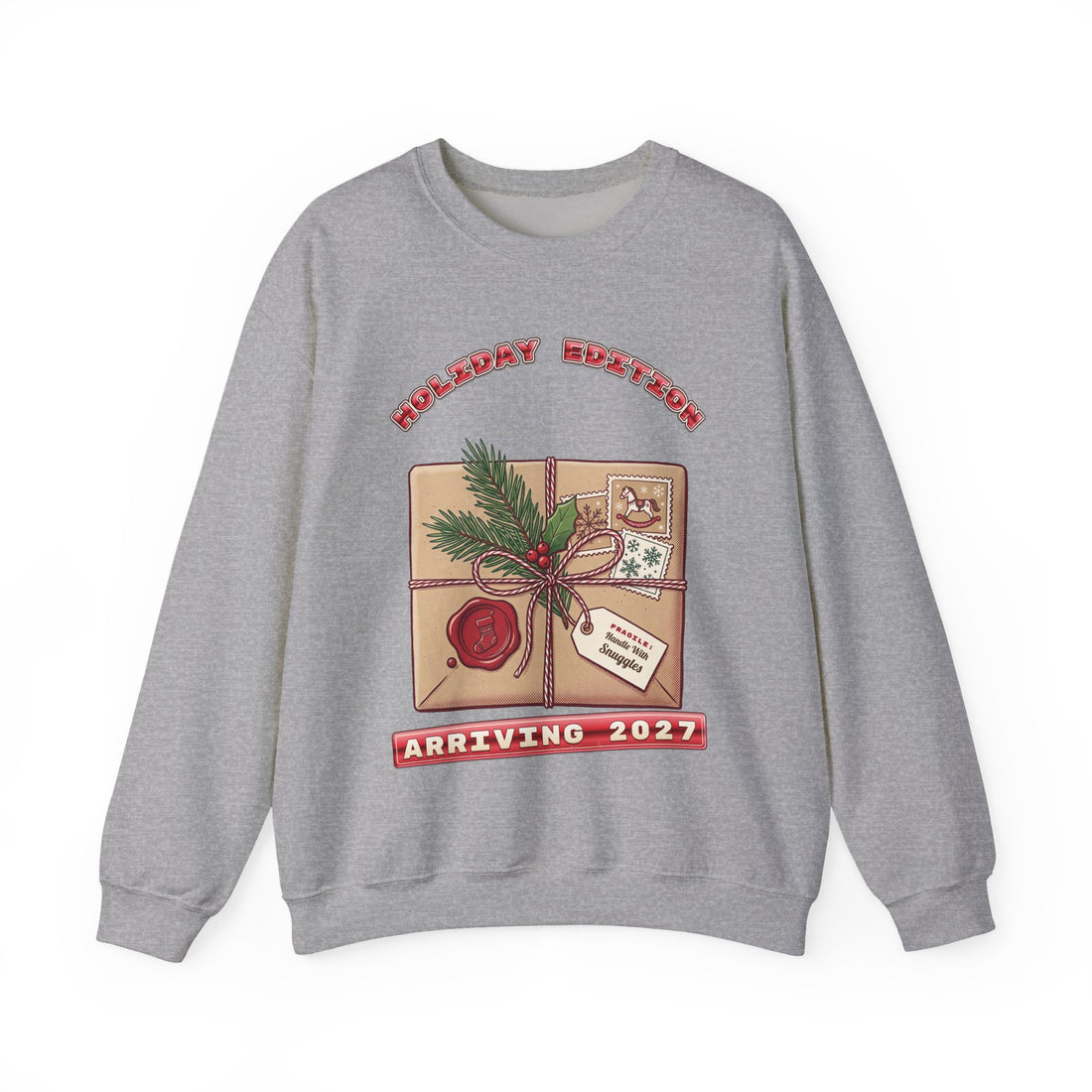 Holiday Edition Arriving 2027 pregnancy announcement Christmas sweatshirt by Inkida, view 4