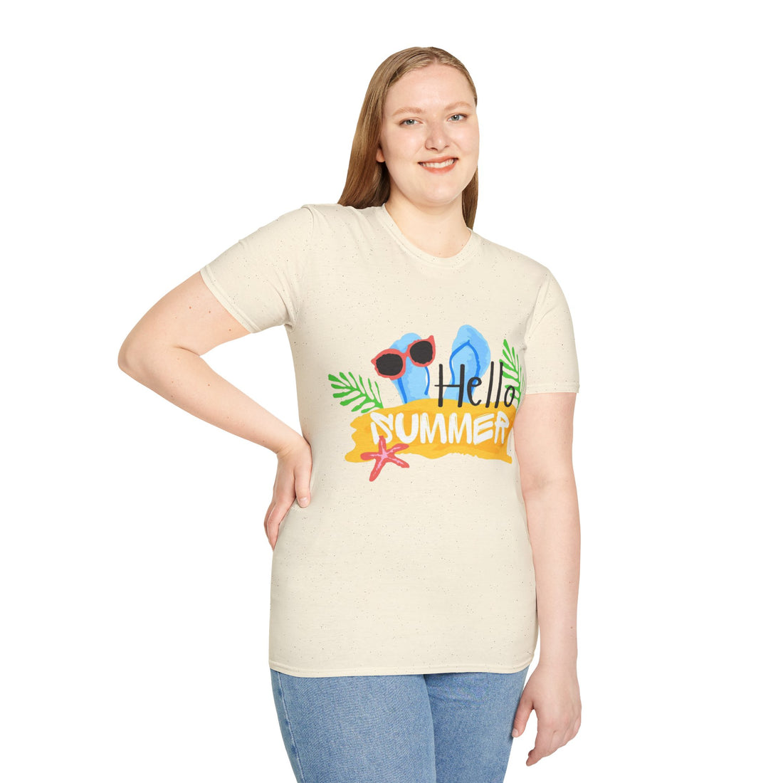 Hello Summer & Tiger in Back Unisex Softstyle T-Shirt