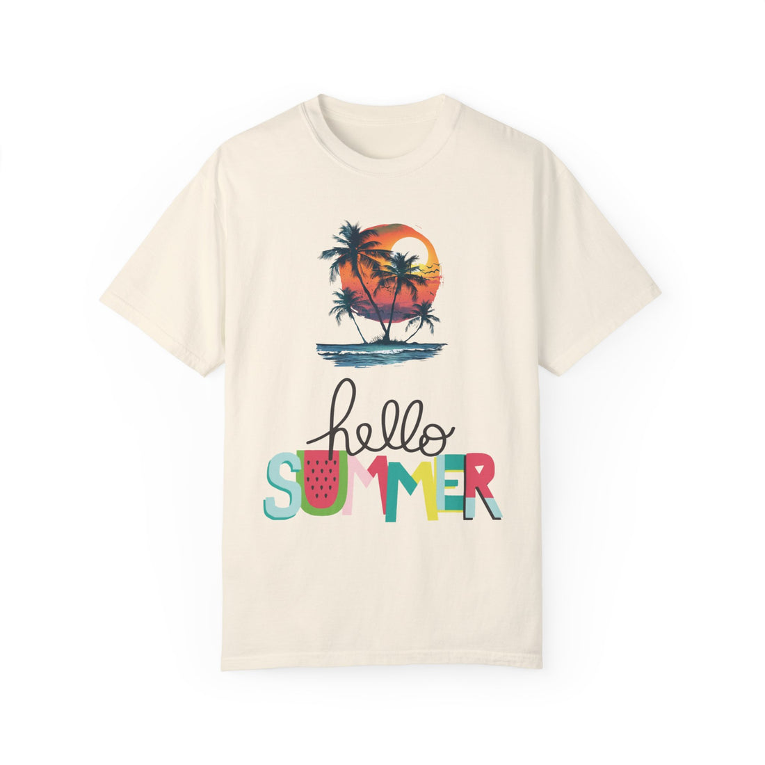Hello Summer Sunset - Unisex Garment-Dyed T-shirt