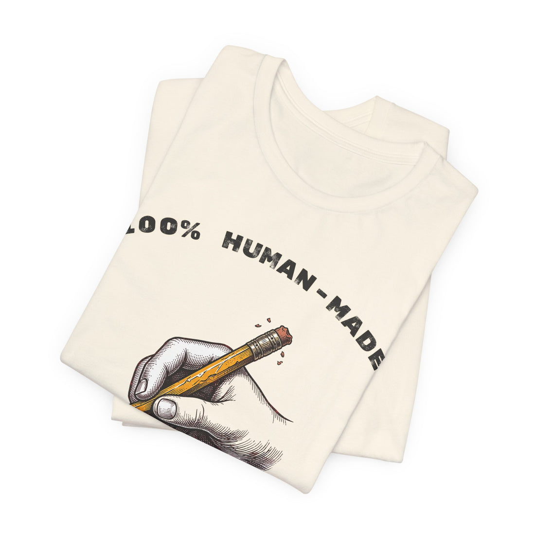 100% Human-Made Mistakes Funny AI T-Shirt on a Natural tee, front print by Inkida
