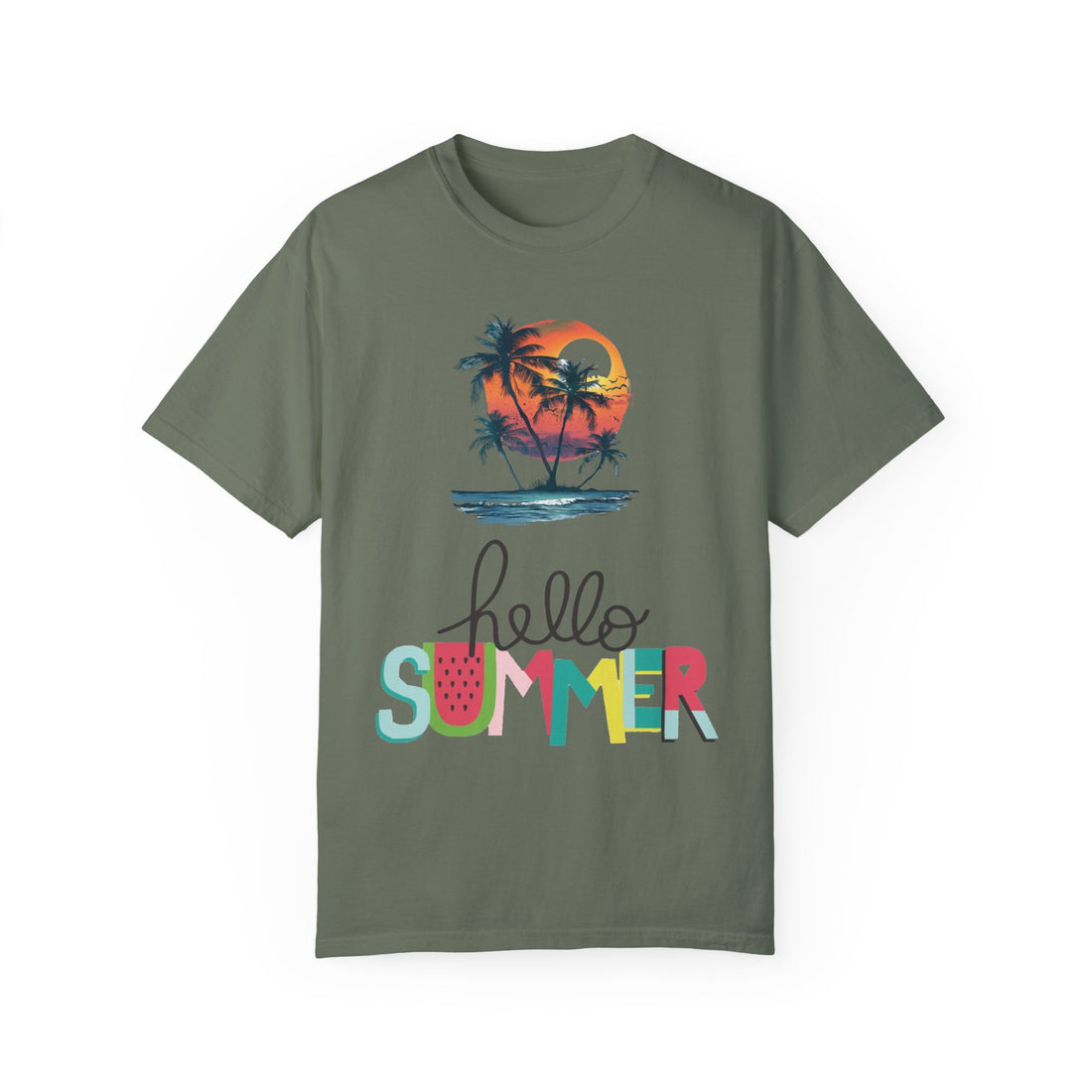Hello Summer Sunset - Unisex Garment-Dyed T-shirt