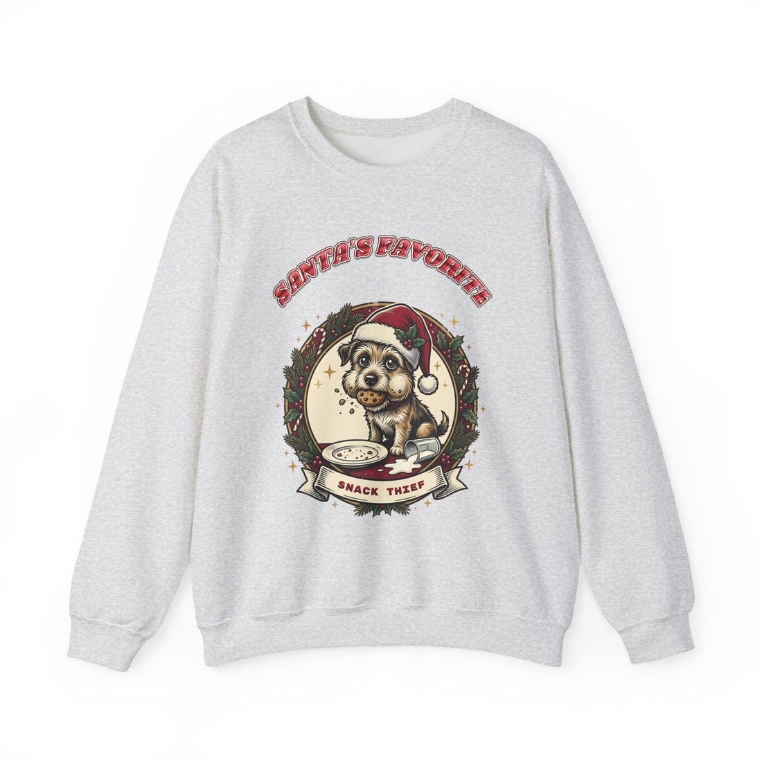 funny dog Christmas sweatshirt Santa's Favorite Snack Thief by Inkida, view 2