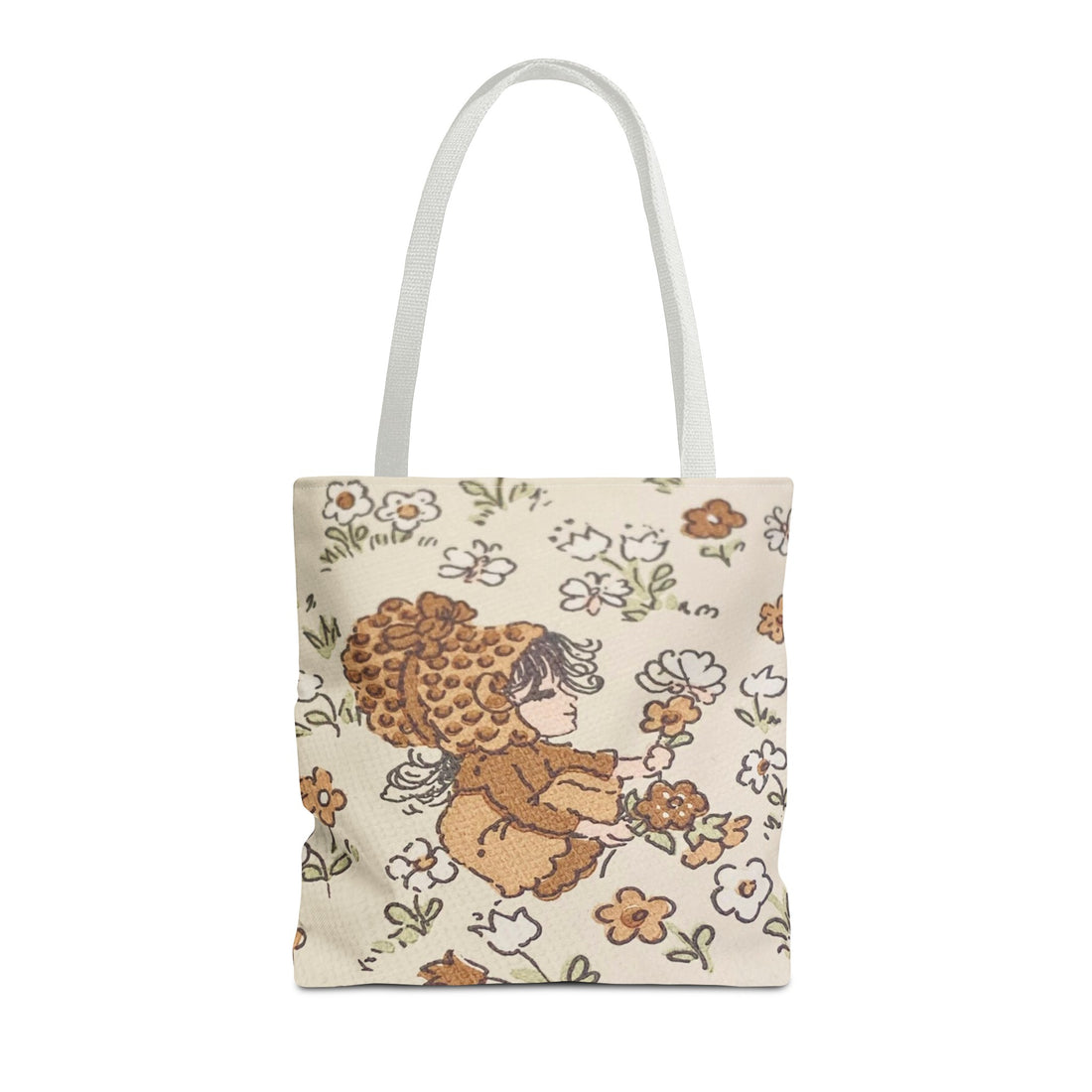 Vintage Girls Collecting Flowers Trending Tote Bag