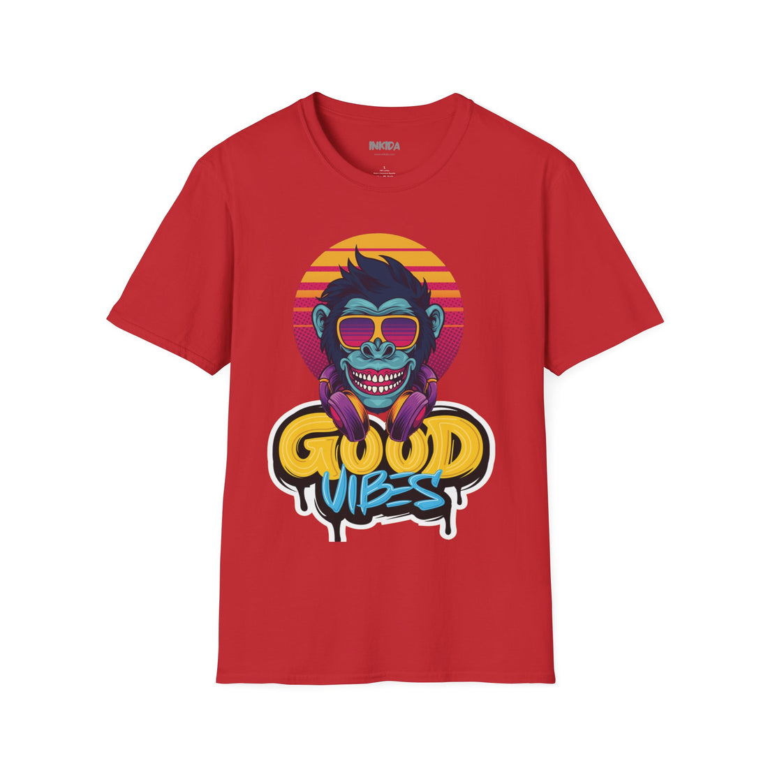 Good Vibes colorful graphic t-shirt by Inkida, view 4