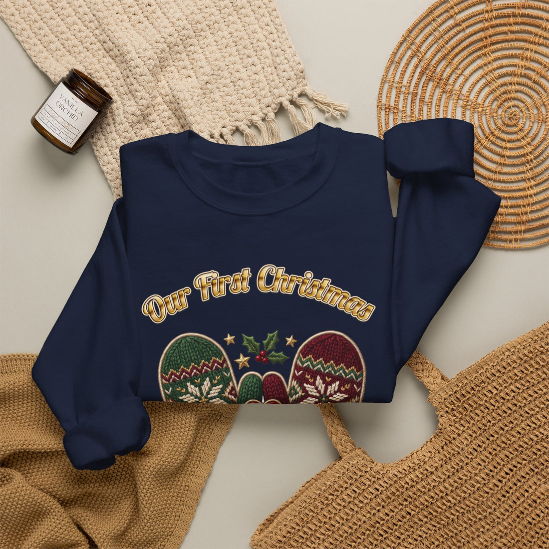 Our First Christmas as Us couples Christmas sweatshirt, dark color by Inkida, view 16