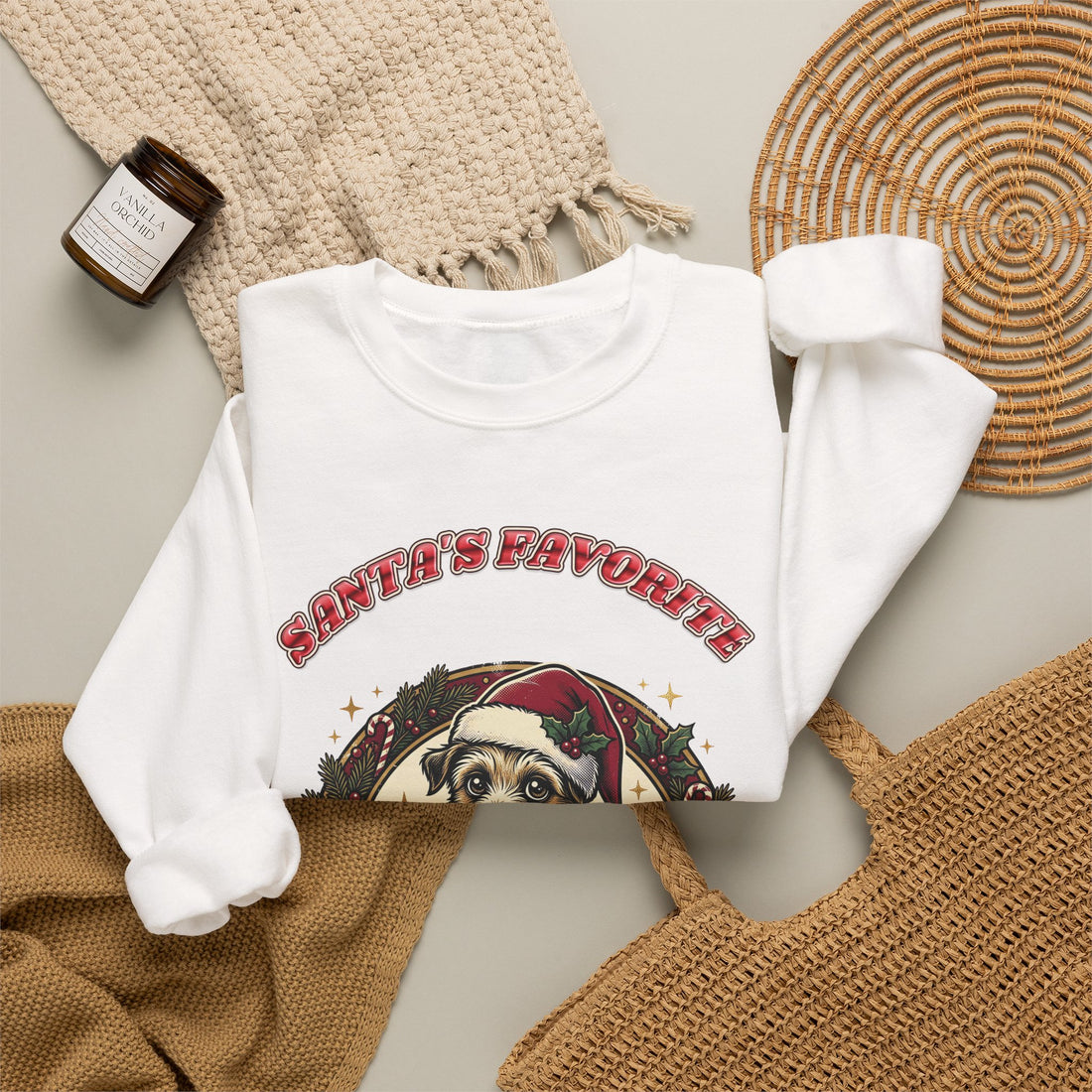 funny dog Christmas sweatshirt Santa's Favorite Snack Thief by Inkida, view 7