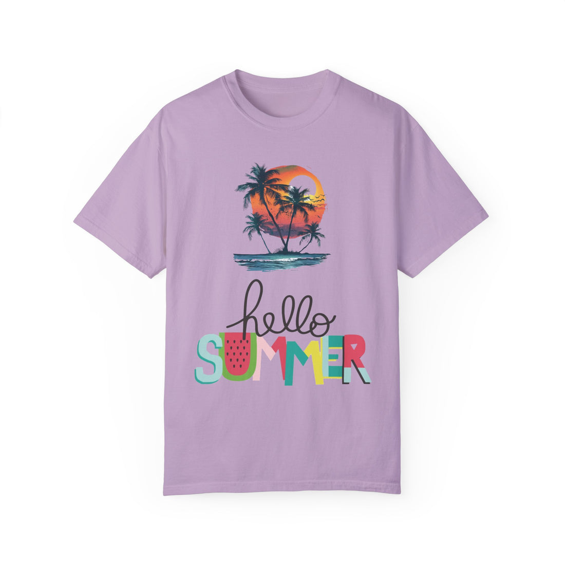 Hello Summer Sunset - Unisex Garment-Dyed T-shirt