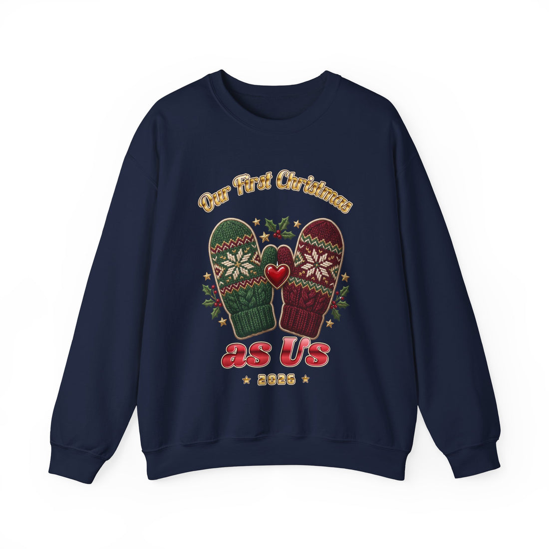 Our First Christmas as Us couples Christmas sweatshirt, dark color by Inkida, view 4