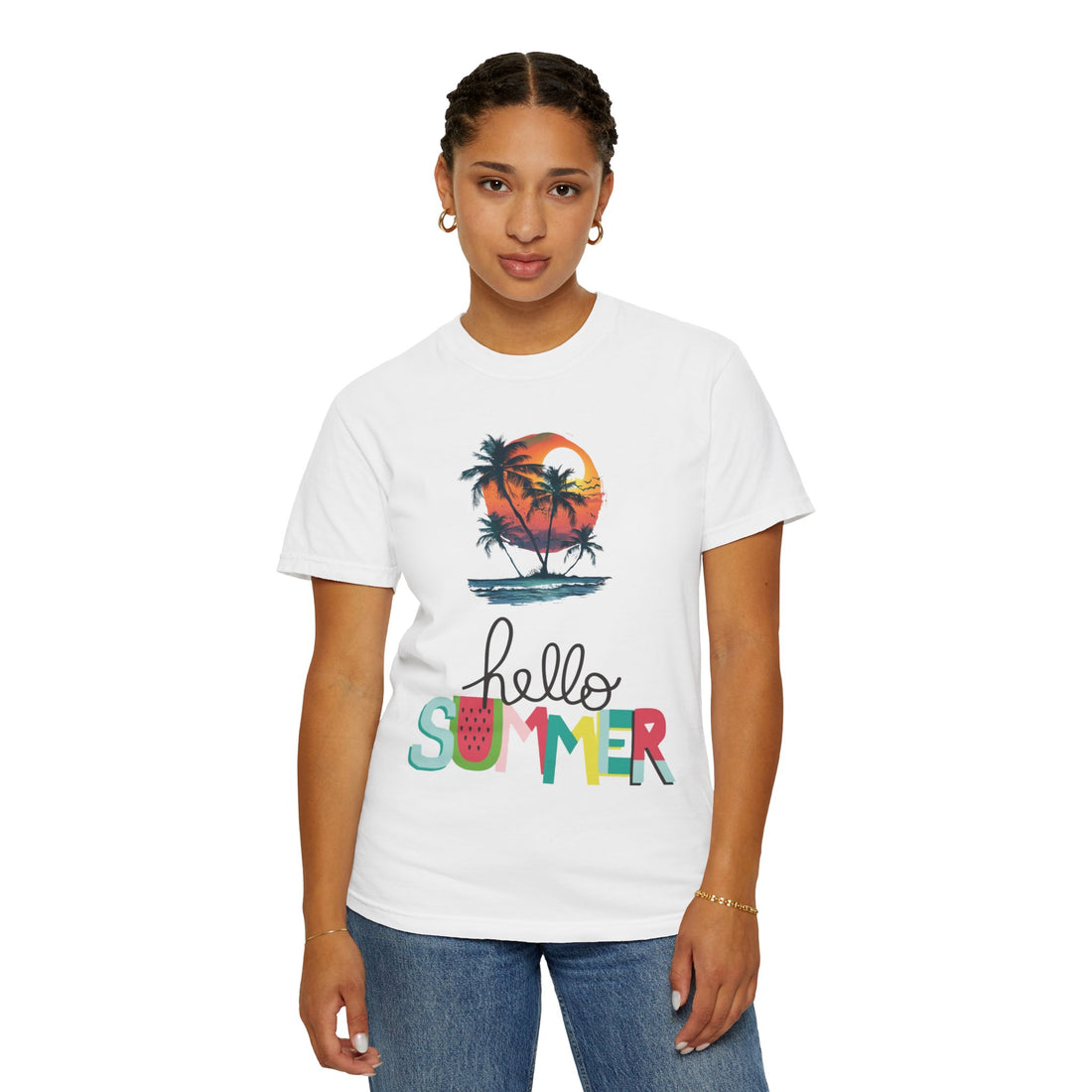 Hello Summer Sunset - Unisex Garment-Dyed T-shirt