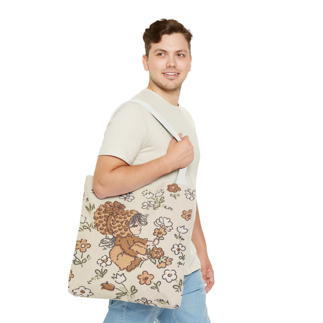 Vintage Girls Collecting Flowers Trending Tote Bag
