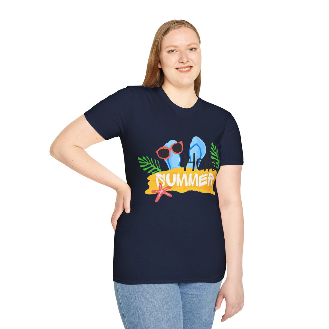 Hello Summer & Tiger in Back Unisex Softstyle T-Shirt