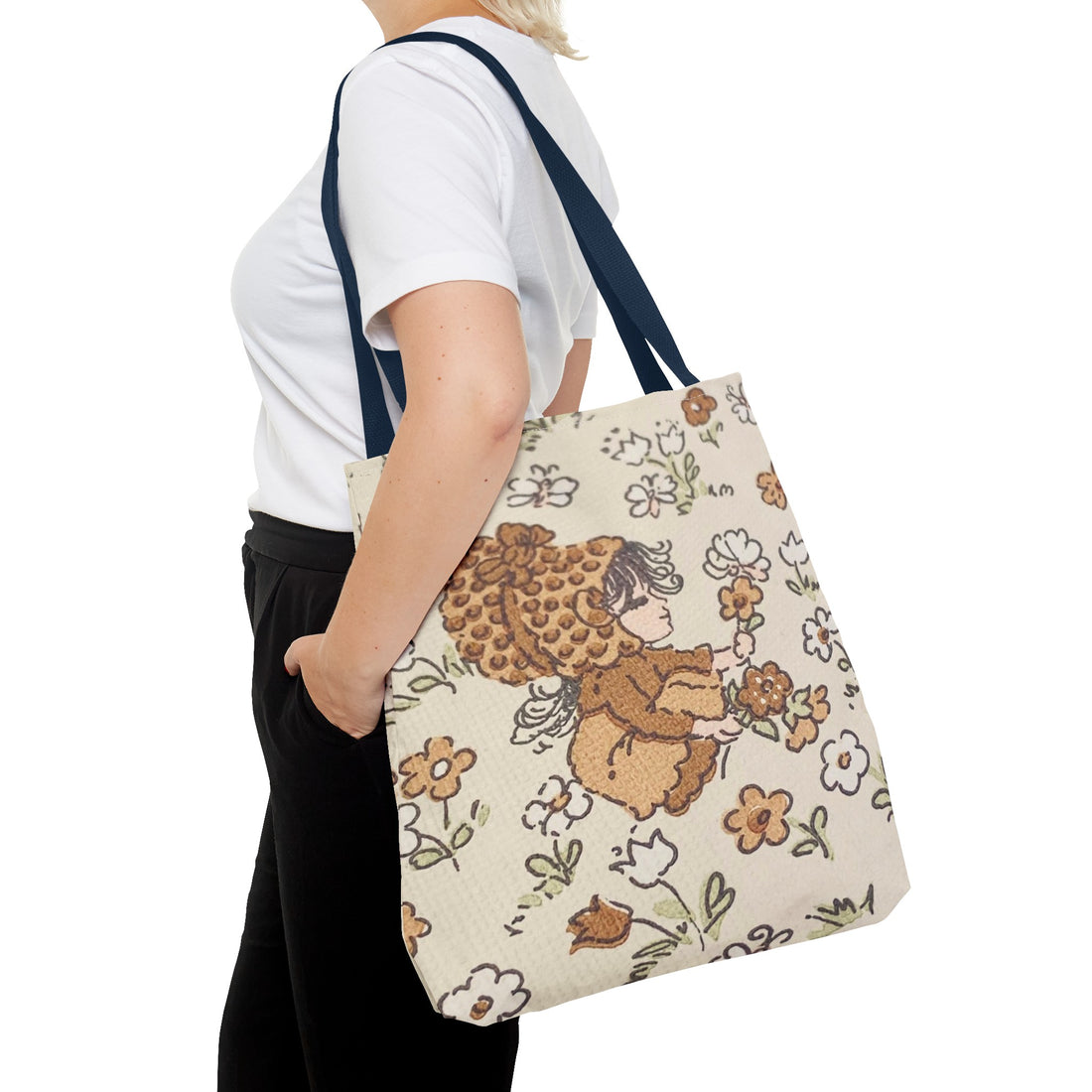 Vintage Girls Collecting Flowers Trending Tote Bag
