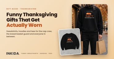 Inkida banner: funny Thanksgiving gifts with a black Napping Through Game Two sweatshirt