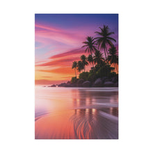 Breathtaking Sunset, Tropical Island, Palm trees Silhouetted, Colorful sky Stunning - Matte Canvas, Stretched, 0.75