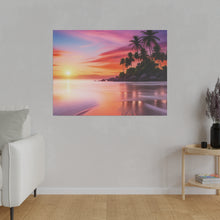 Breathtaking Sunset, Tropical Island, Palm trees Silhouetted, Colorful sky Stunning - Matte Canvas, Stretched, 0.75
