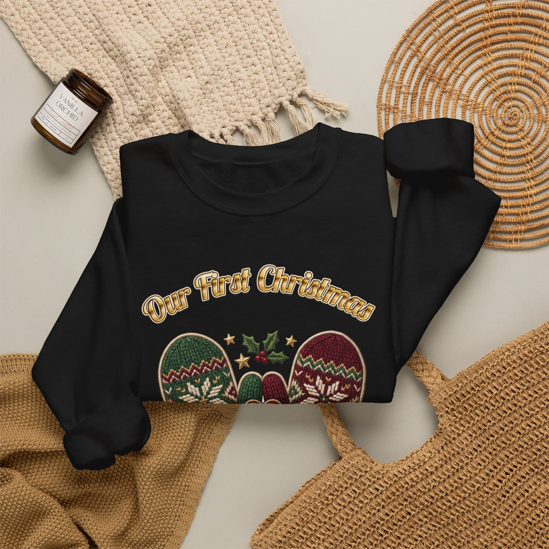 Our First Christmas as Us couples Christmas sweatshirt, dark color by Inkida, view 7