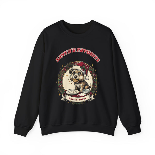 funny dog Christmas sweatshirt Santa's Favorite Snack Thief, dark color by Inkida, view 1