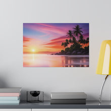 Breathtaking Sunset, Tropical Island, Palm trees Silhouetted, Colorful sky Stunning - Matte Canvas, Stretched, 0.75