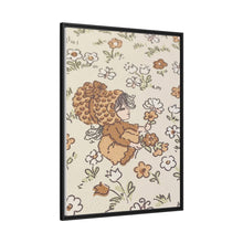 Vintage Girls Collecting Flowers Matte Canvas, Black Frame