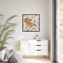 Vintage Girls Collecting Flowers Matte Canvas, Black Frame