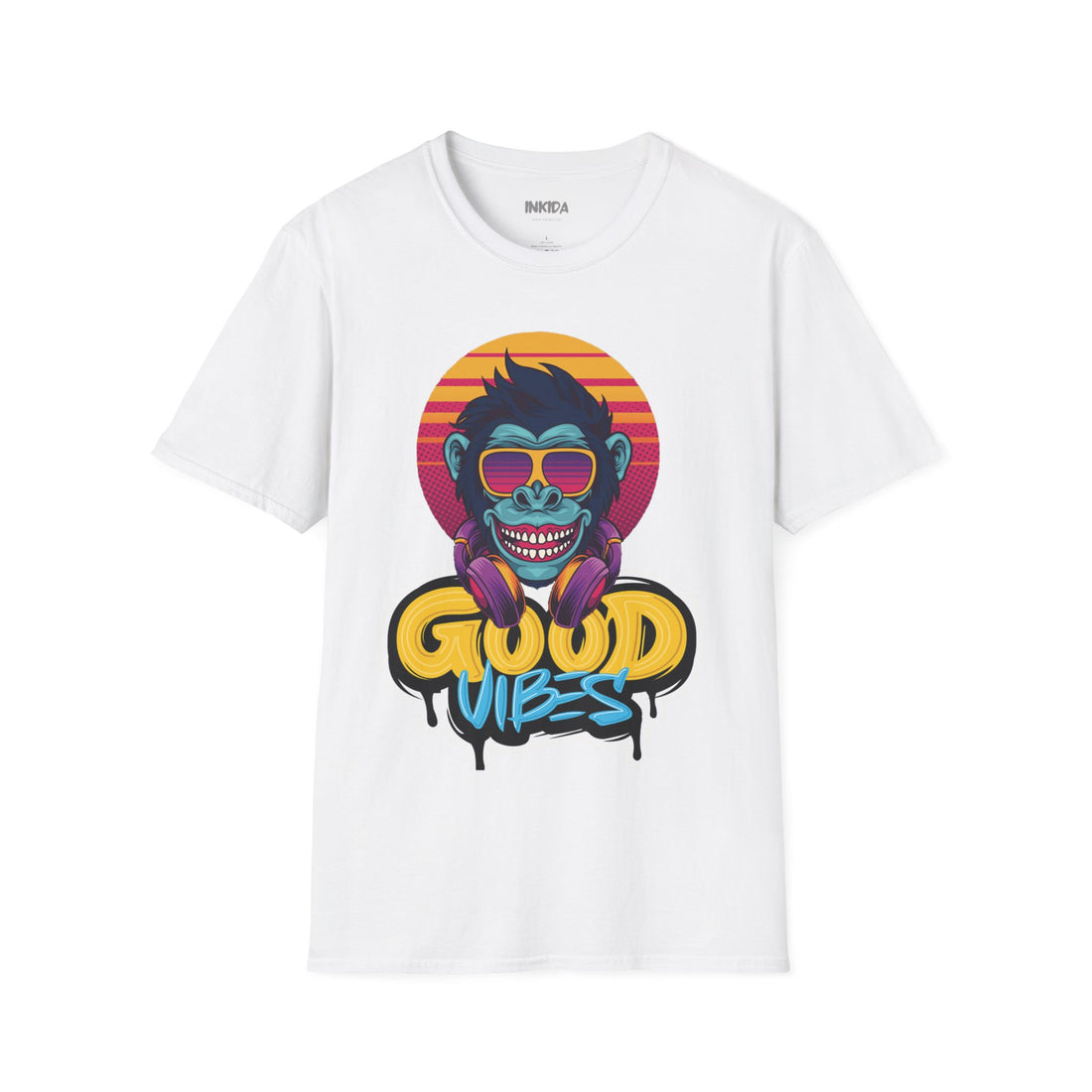 Good Vibes colorful graphic t-shirt by Inkida, view 5