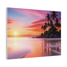 Breathtaking Sunset, Tropical Island, Palm trees Silhouetted, Colorful sky Stunning - Matte Canvas, Stretched, 0.75