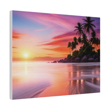 Breathtaking Sunset, Tropical Island, Palm trees Silhouetted, Colorful sky Stunning - Matte Canvas, Stretched, 0.75