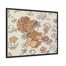 Vintage Girls Collecting Flowers Matte Canvas, Black Frame