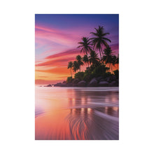 Breathtaking Sunset, Tropical Island, Palm trees Silhouetted, Colorful sky Stunning - Matte Canvas, Stretched, 0.75