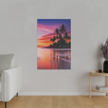 Breathtaking Sunset, Tropical Island, Palm trees Silhouetted, Colorful sky Stunning - Matte Canvas, Stretched, 0.75