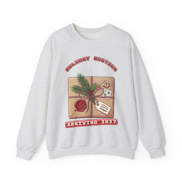 Holiday Edition Arriving 2027 pregnancy announcement Christmas sweatshirt by Inkida, view 2