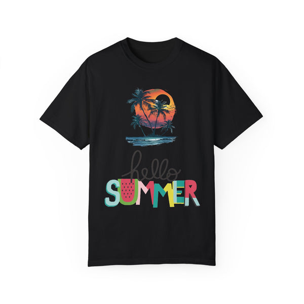 Hello Summer Sunset - Unisex Garment-Dyed T-shirt