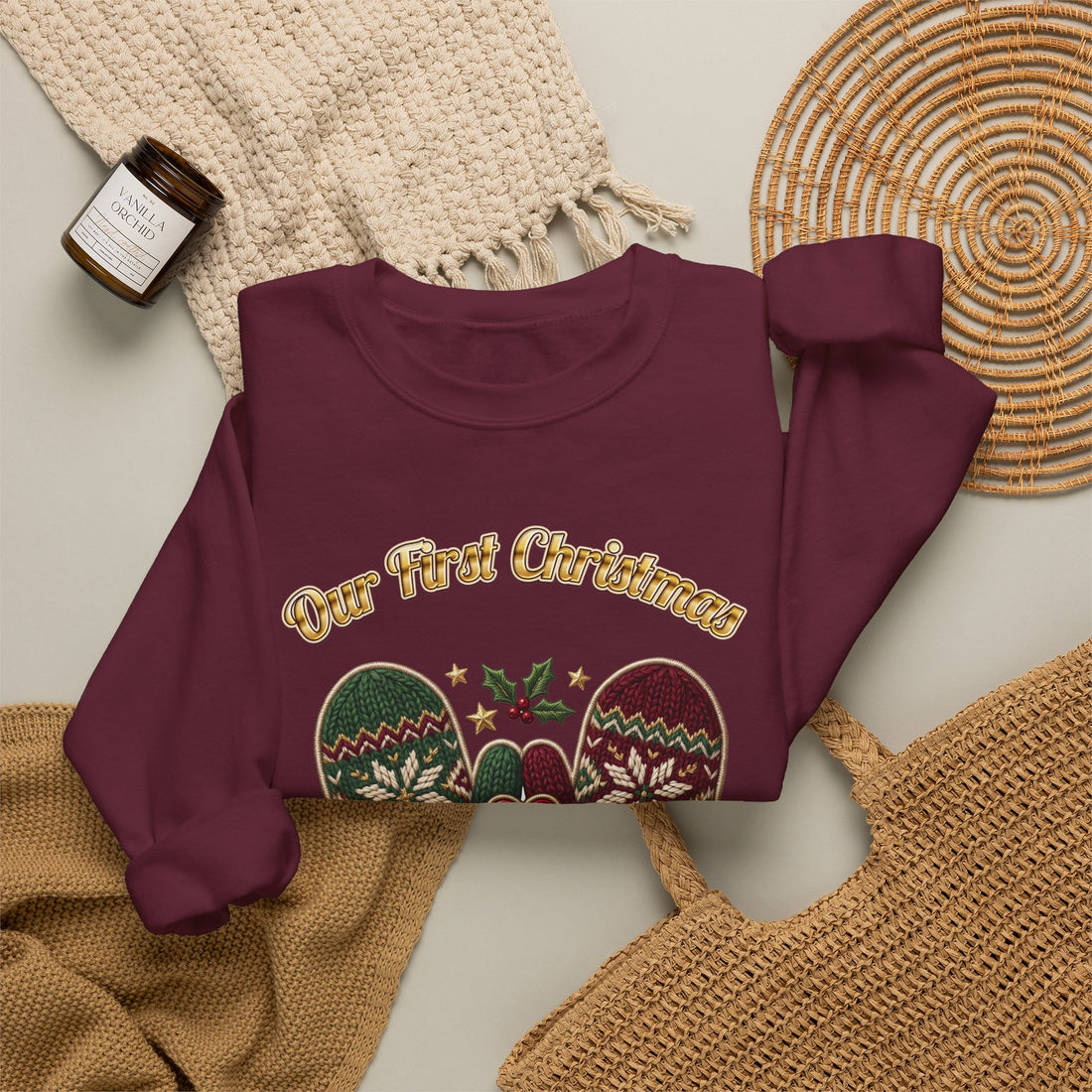 Our First Christmas as Us couples Christmas sweatshirt, dark color by Inkida, view 10