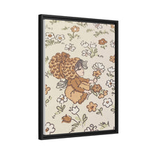 Vintage Girls Collecting Flowers Matte Canvas, Black Frame
