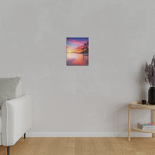 Breathtaking Sunset, Tropical Island, Palm trees Silhouetted, Colorful sky Stunning - Matte Canvas, Stretched, 0.75