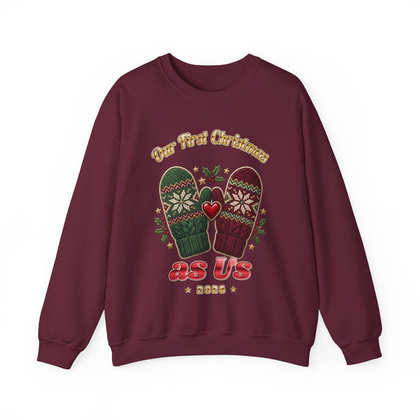 Our First Christmas as Us couples Christmas sweatshirt, dark color by Inkida, view 2