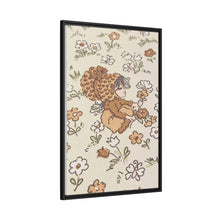 Vintage Girls Collecting Flowers Matte Canvas, Black Frame