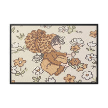 Vintage Girls Collecting Flowers Matte Canvas, Black Frame