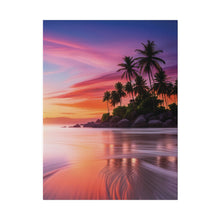 Breathtaking Sunset, Tropical Island, Palm trees Silhouetted, Colorful sky Stunning - Matte Canvas, Stretched, 0.75