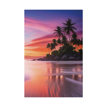 Breathtaking Sunset, Tropical Island, Palm trees Silhouetted, Colorful sky Stunning - Matte Canvas, Stretched, 0.75