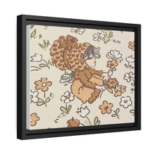 Vintage Girls Collecting Flowers Matte Canvas, Black Frame